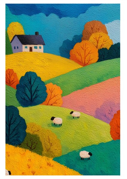 Quadro su tela – Colline colorate con casa