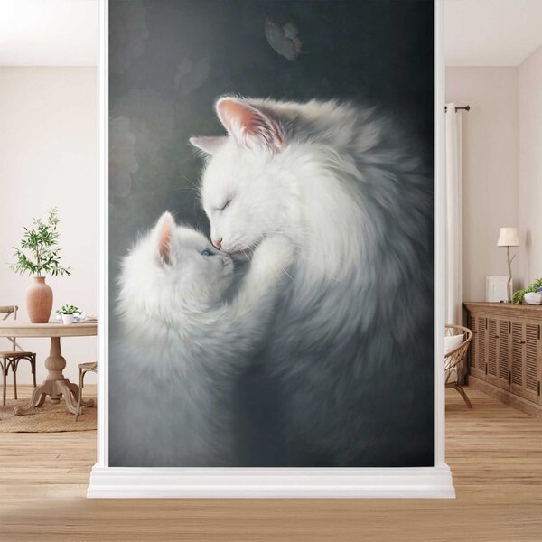 Carta da parati Gatto e gattino che si baciano, Carta da parati 3d, Carta da parati popolare, u38551 - Tapeko.it