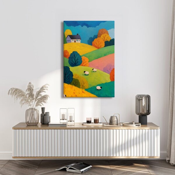 Quadro su tela – Colline colorate con casa