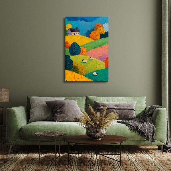 Quadro su tela – Colline colorate con casa