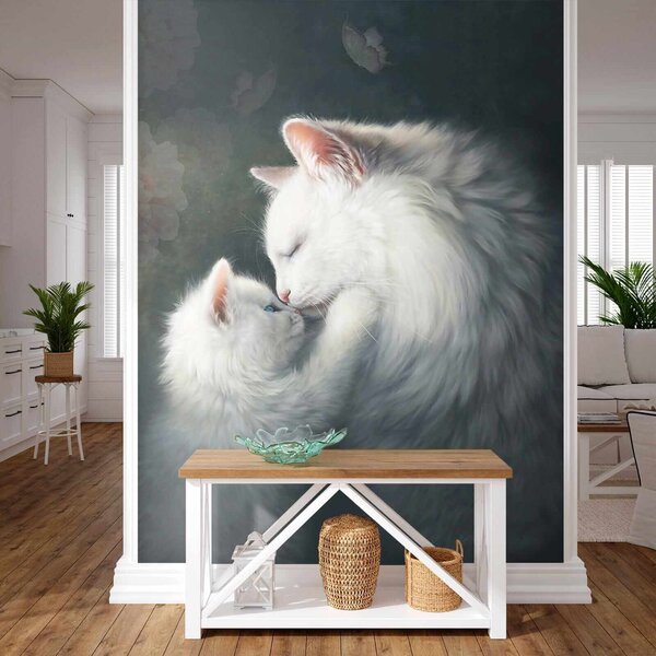 Carta da parati Gatto e gattino che si baciano, Carta da parati 3d, Carta da parati popolare, u38551 - Tapeko.it