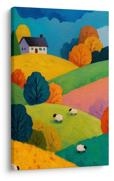 Quadro su tela – Colline colorate con casa