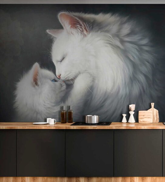 Carta da parati Gatto e gattino che si baciano, Carta da parati 3d, Carta da parati popolare, u38551 - Tapeko.it