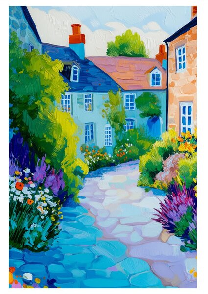 Quadro su tela – Villaggio pittoresco con fiori