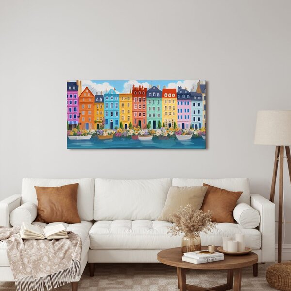 Quadro su tela – Fiume romantico e case