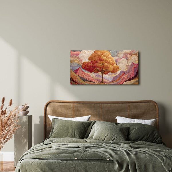 Quadro su tela – Albero della vita colorato con montagne