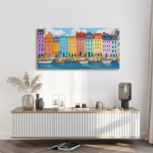Quadro su tela – Fiume romantico e case