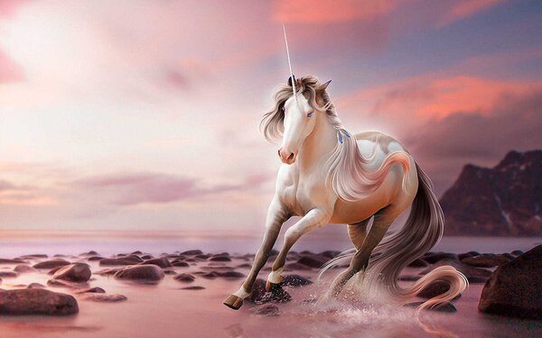 Carta da parati Unicorno che corre sull'acqua, Carta da parati per Bambini, Carta da parati popolare, u38651 - Tapeko.it
