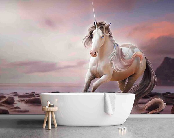 Carta da parati Unicorno che corre sull'acqua, Carta da parati per Bambini, Carta da parati popolare, u38651 - Tapeko.it