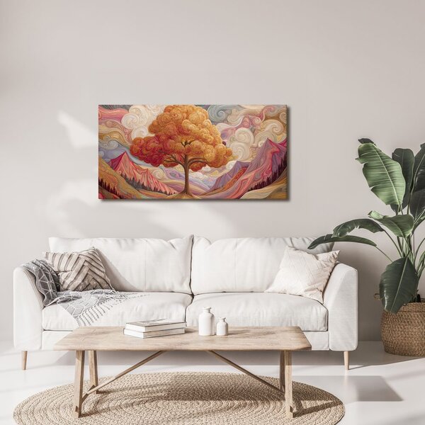 Quadro su tela – Albero della vita colorato con montagne