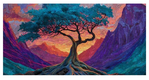 Quadro su tela – Albero della vita nella valle colorata