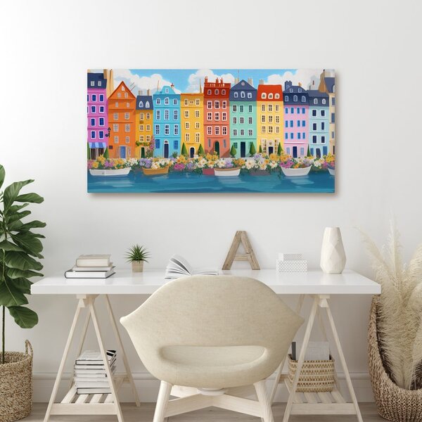 Quadro su tela – Fiume romantico e case
