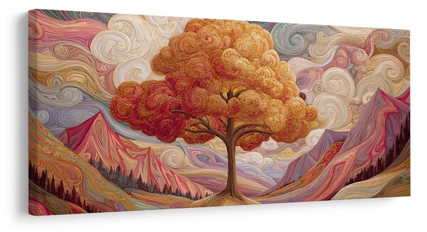 Quadro su tela – Albero della vita colorato con montagne