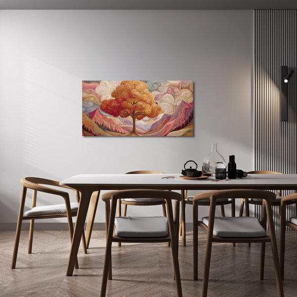 Quadro su tela – Albero della vita colorato con montagne