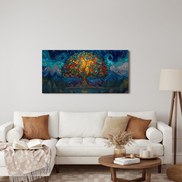 Quadro su tela – Paesaggio notturno con albero della vita