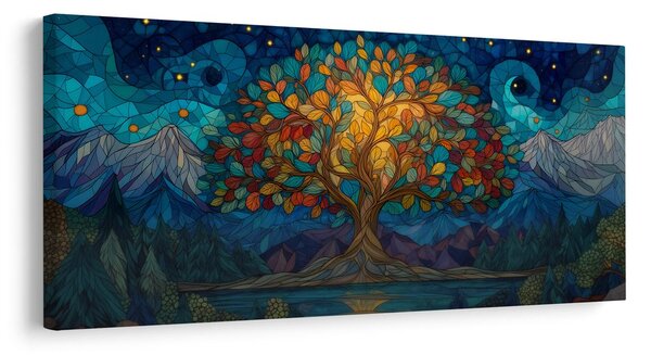 Quadro su tela – Paesaggio notturno con albero della vita