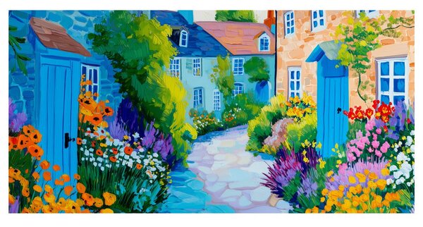 Quadro su tela – Giardino colorato nel vicolo