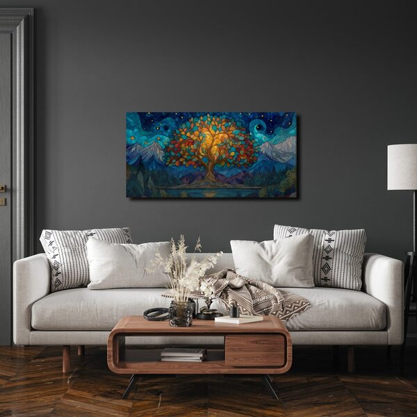 Quadro su tela – Paesaggio notturno con albero della vita