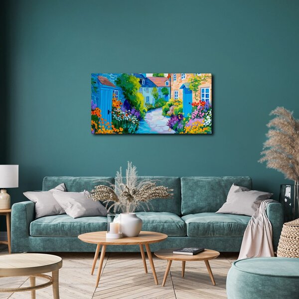 Quadro su tela – Giardino colorato nel vicolo