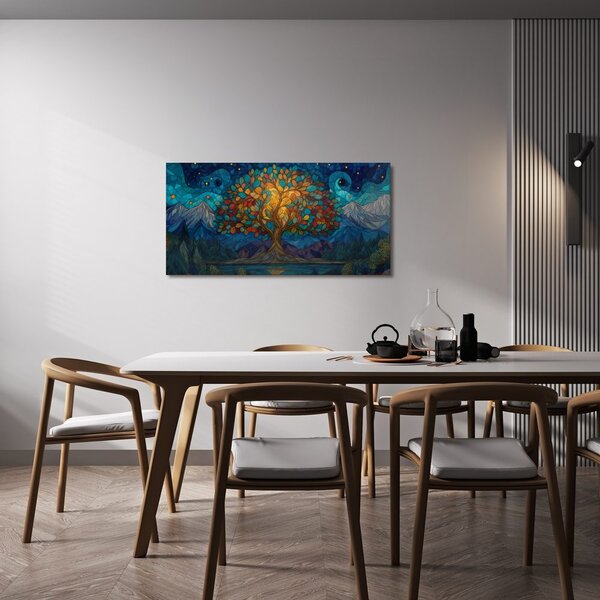Quadro su tela – Paesaggio notturno con albero della vita