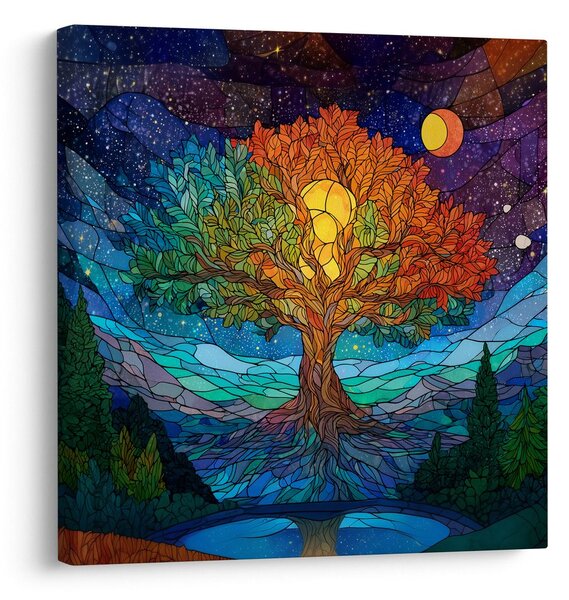 Quadro su tela – Mistico albero della vita tra le montagne