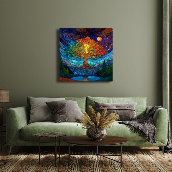 Quadro su tela – Mistico albero della vita tra le montagne