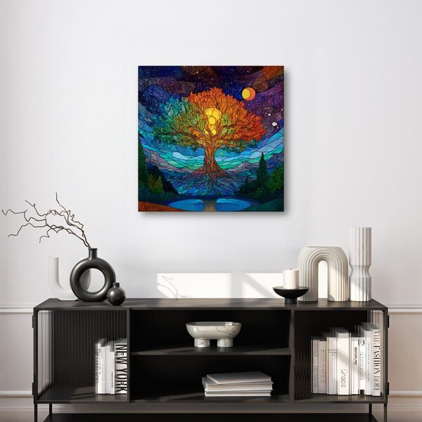 Quadro su tela – Mistico albero della vita tra le montagne