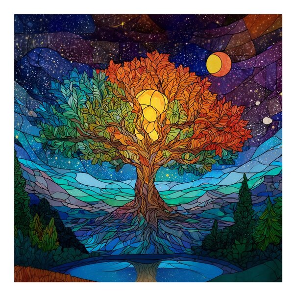 Quadro su tela – Mistico albero della vita tra le montagne