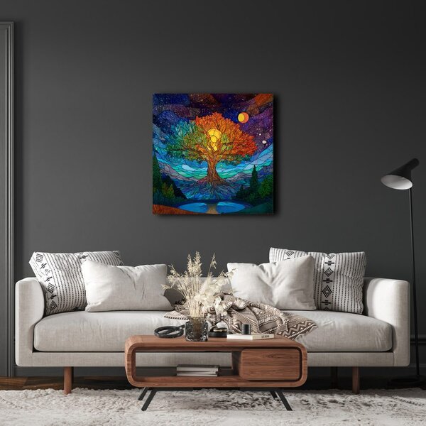 Quadro su tela – Mistico albero della vita tra le montagne