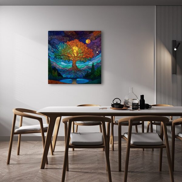 Quadro su tela – Mistico albero della vita tra le montagne