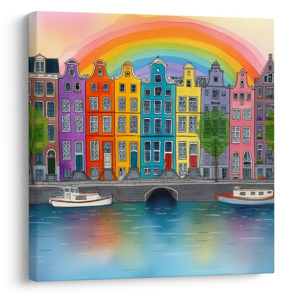 Quadro su tela – Paesaggio urbano con arcobaleno