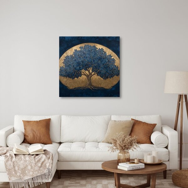 Quadro su tela – Albero della vita dorato in spazio blu