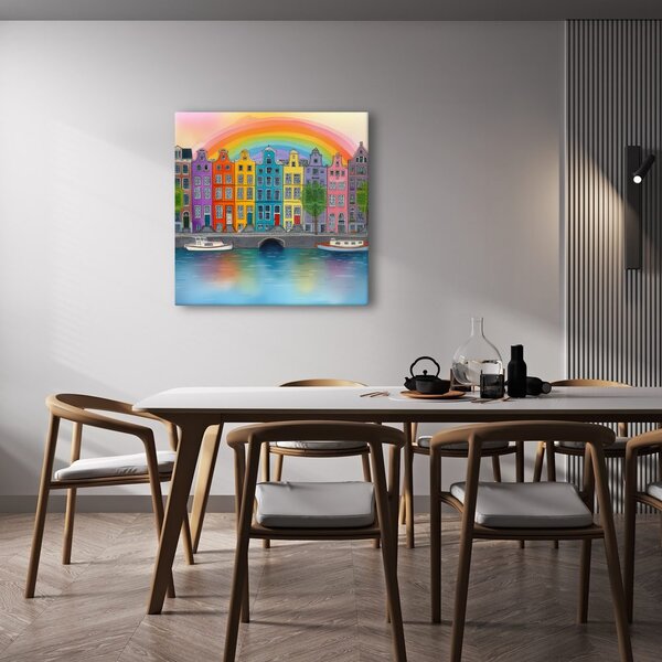 Quadro su tela – Paesaggio urbano con arcobaleno