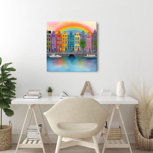 Quadro su tela – Paesaggio urbano con arcobaleno
