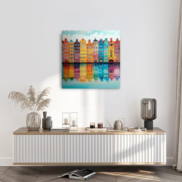 Quadro su tela – Riflessi delle case sull'acqua