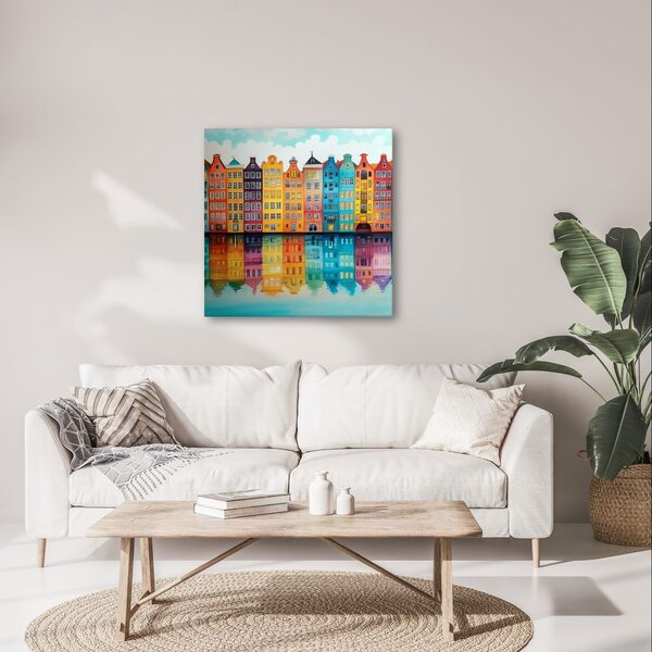Quadro su tela – Riflessi delle case sull'acqua