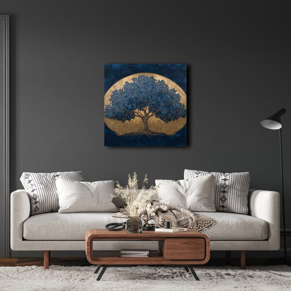 Quadro su tela – Albero della vita dorato in spazio blu