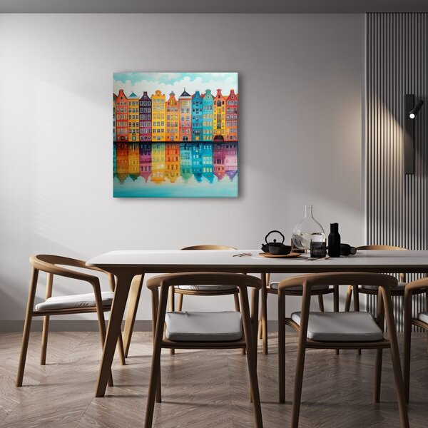 Quadro su tela – Riflessi delle case sull'acqua