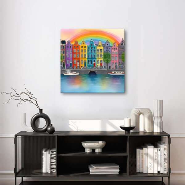 Quadro su tela – Paesaggio urbano con arcobaleno