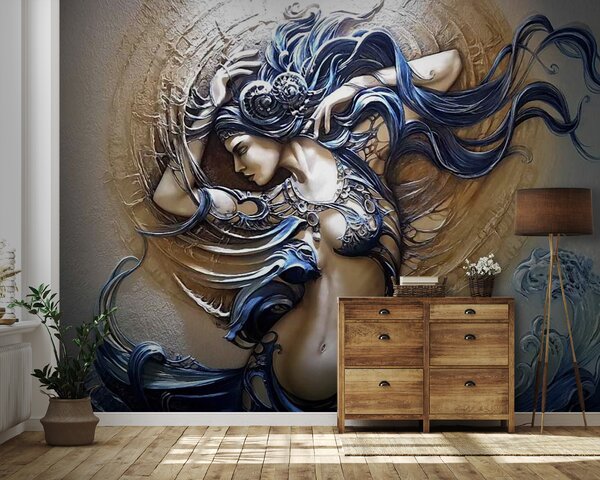 Carta da parati Pittura di una donna con i capelli lunghi, Carta da parati 3d, Carta da parati popolare, u40555 - Tapeko.it