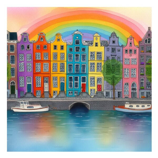 Quadro su tela – Paesaggio urbano con arcobaleno