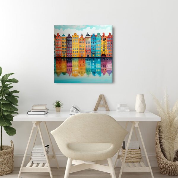 Quadro su tela – Riflessi delle case sull'acqua