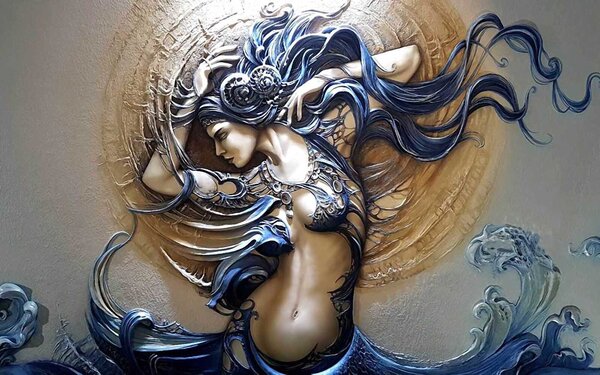 Carta da parati Pittura di una donna con i capelli lunghi, Carta da parati 3d, Carta da parati popolare, u40555 - Tapeko.it