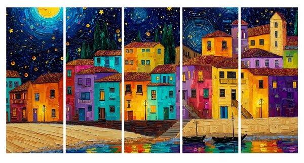 Quadri 5 pezzi – Villaggio notturno incantato