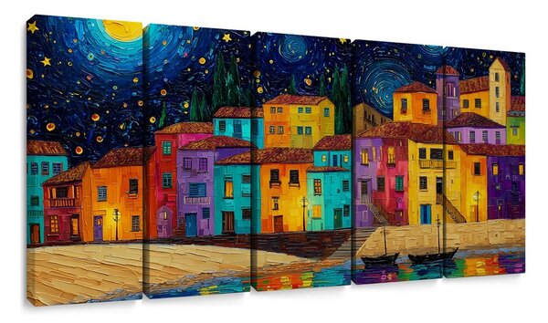 Quadri 5 pezzi – Villaggio notturno incantato