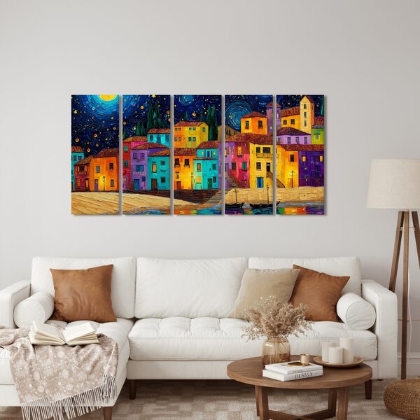 Quadri 5 pezzi – Villaggio notturno incantato