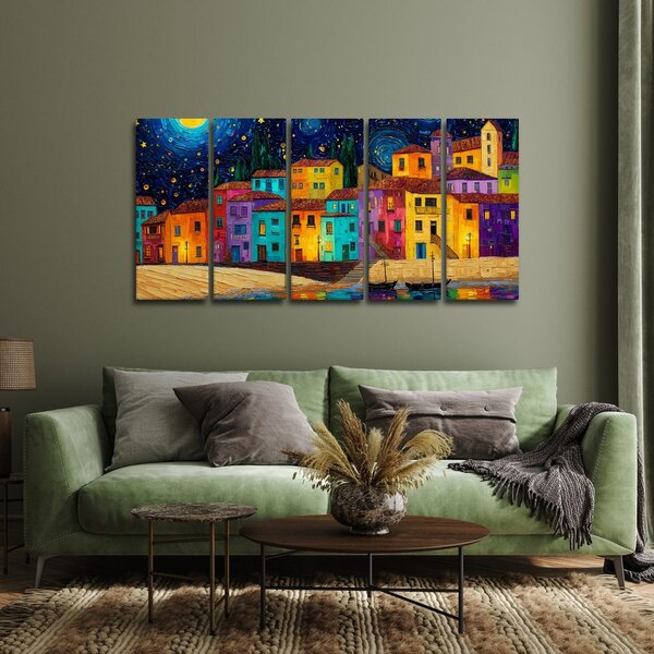 Quadri 5 pezzi – Villaggio notturno incantato