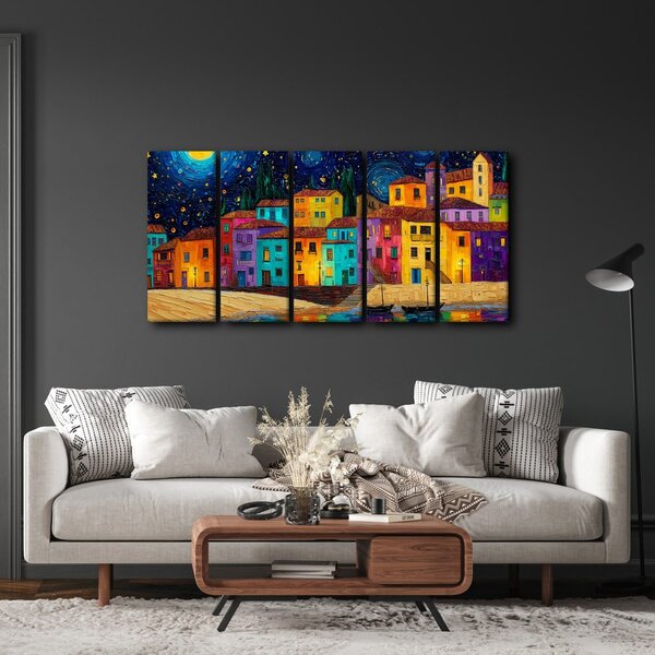 Quadri 5 pezzi – Villaggio notturno incantato