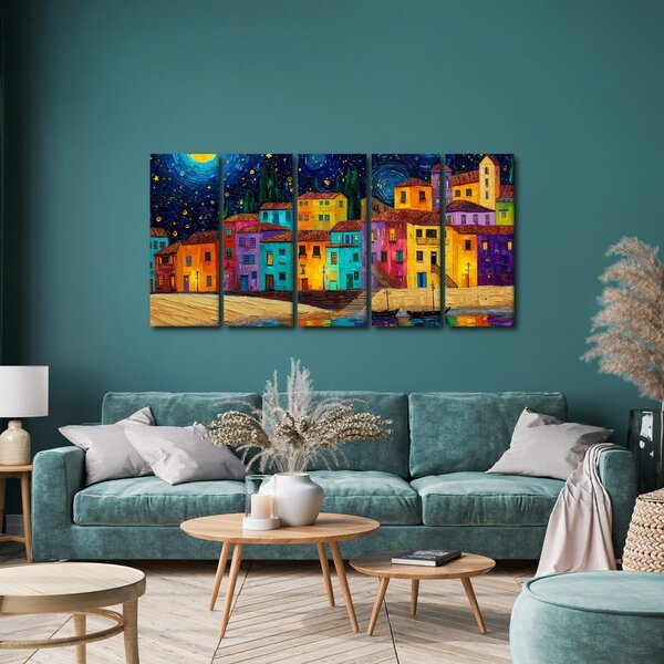 Quadri 5 pezzi – Villaggio notturno incantato