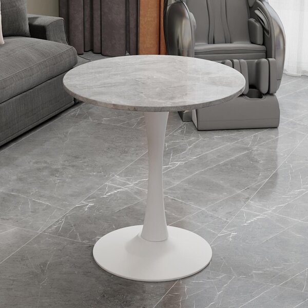 Tavolo rotondo da pranzo, diametro 70 cm, aspetto marmo, bianco, stile mid-century modern, adatto per 2-4 persone. Tavolino da caffè con piano in MDF e struttura in metallo